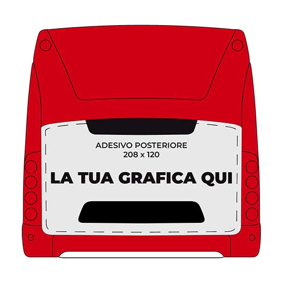 Si vede una grafica digitale con il figurino posto sul lato posteriore di una linea urbana da 208cm per 120cm, totalmente personalizzabile